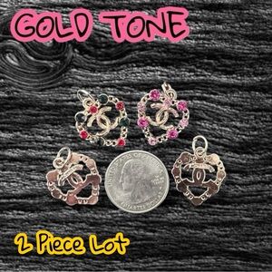 Lot of 2 CC Gold Tone Heart Zipper Pull Button Charms 20mm